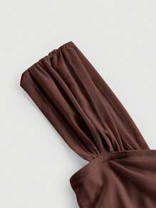 SHEIN MOD Top unicolor fruncido crop correa ancha - Marrón Chocolate - Ver 3