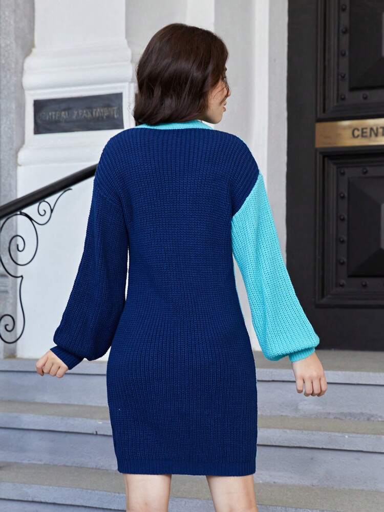 Teen Girl Two Tone Cable Knit Sweater Dress