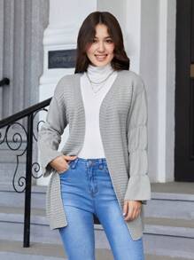 Teen Girl Drop Shoulder Cardigan - Light Grey - View 1