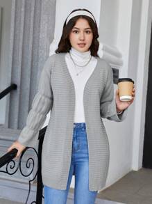 Teen Girl Drop Shoulder Cardigan - Light Grey - View 3