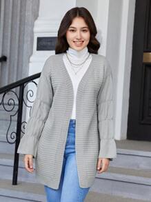 Teen Girl Drop Shoulder Cardigan - Light Grey - View 4