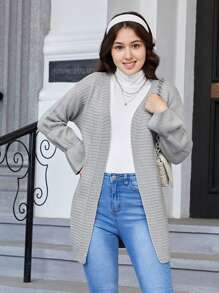 Teen Girl Drop Shoulder Cardigan - Light Grey - View 6