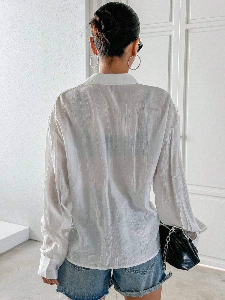 Twist Front Drop Shoulder Shirt Long Sleeve Top