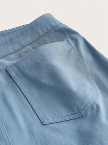 SHEINNeu Criss Cross Waist Button Detail Skirt - Dusty Blue - View 3