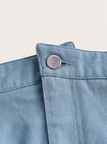 SHEINNeu Criss Cross Waist Button Detail Skirt - Dusty Blue - View 4