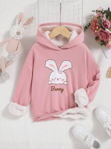 SHEIN 少女兔子字母图案落肩保暖卫衣 - 粉色 - 查看 1