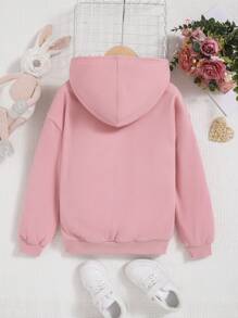 SHEIN 少女兔子字母图案落肩保暖卫衣 - 粉色 - 查看 2