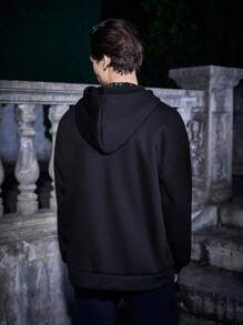 Manfinity EMRG Thêm Lỏng lẻo Nam Halloween In Bộ xương Hoodie Với Thả vai Và Dây rút - màu đen - Xem 2