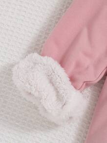 SHEIN 少女兔子字母图案落肩保暖卫衣 - 粉色 - 查看 3