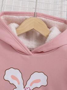 SHEIN 少女兔子字母图案落肩保暖卫衣 - 粉色 - 查看 6