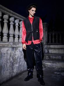 Manfinity Roghcode 男式万圣节拉链腰带背心外套（不含衬衫），灯芯绒 - 黑色 - 查看 4