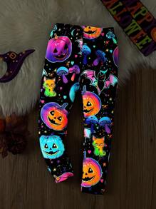 SHEIN Young Girl Halloween Print Leggings, For Halloween Party