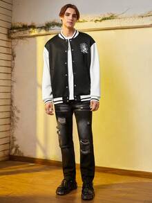 Manfinity EMRG Nam Halloween Sọ & Đồ họa Khẩu hiệu Hai âm Áo khoác Đại học - màu đen - Xem 7