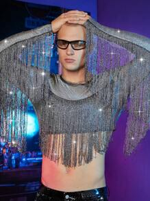 FeverCity Nam Viền rìa Mùa vụ Long lanh Áo thun - Bạc - Xem 1