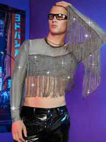 FeverCity Nam Viền rìa Mùa vụ Long lanh Áo thun - Bạc - Xem 2