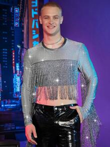 FeverCity Nam Viền rìa Mùa vụ Long lanh Áo thun - Bạc - Xem 3