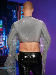 FeverCity Nam Viền rìa Mùa vụ Long lanh Áo thun - Bạc - Xem 4