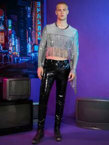 FeverCity Nam Viền rìa Mùa vụ Long lanh Áo thun - Bạc - Xem 6