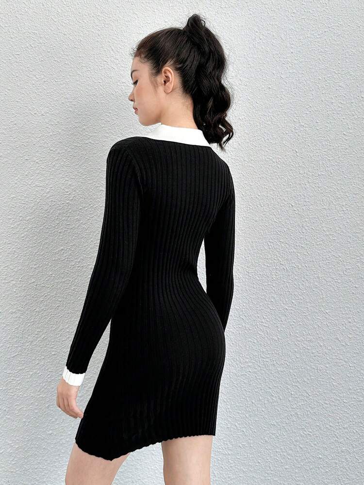 Teen Girl Contrast Trim Sweater Dress