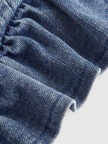 SHEIN MOD Ruffle Hem Zip Up Bustier Cami Denim Top - Medium Wash - View 3