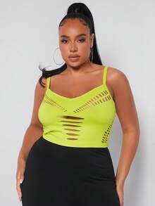 SHEIN SXY Hơn Cắt ra Cami ngọn - Màu xanh chanh - Xem 4