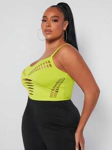 SHEIN SXY Hơn Cắt ra Cami ngọn - Màu xanh chanh - Xem 5