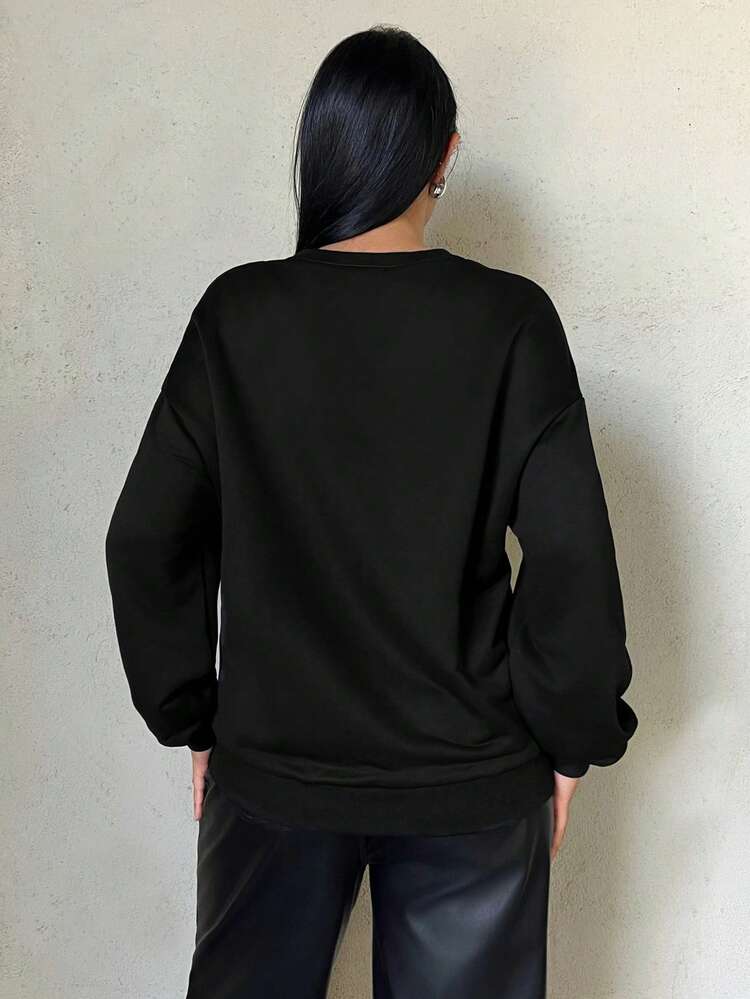 Letter & Butterfly Print Drop Shoulder Pullover