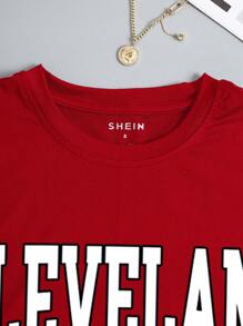 SHEIN EZwear Camiseta con estampado de letra - Rojo - Ver 3