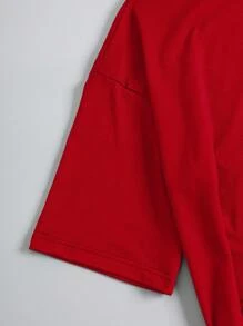 SHEIN EZwear Camiseta con estampado de letra - Rojo - Ver 4