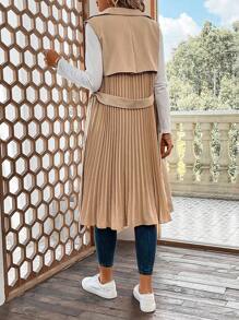 SHEIN Clasi 雙排釦腰帶背心風衣外套 - 卡其色 - 查看 1