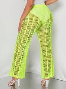 SHEIN SXY 大碼螢光綠鏤空長褲不帶內褲 - 黃色 - 查看 2