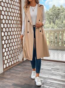 SHEIN Clasi 雙排釦腰帶背心風衣外套 - 卡其色 - 查看 3