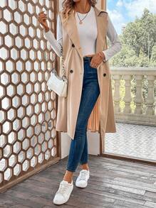 SHEIN Clasi 雙排釦腰帶背心風衣外套 - 卡其色 - 查看 4