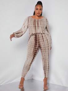 SHEIN SXY 大碼紮染燈籠袖上衣和緊身褲 - 彩色 - 查看 1