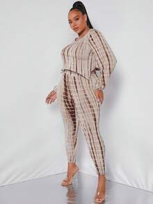 SHEIN SXY 大碼紮染燈籠袖上衣和緊身褲 - 彩色 - 查看 4