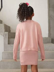 SHEIN Tween Girl Solid Cami Sweater Dress & Drop Shoulder Duster Cardigan - Pink - View 2