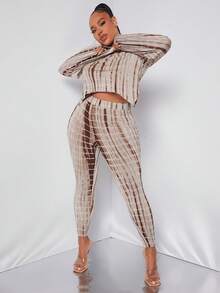 SHEIN SXY 大碼紮染燈籠袖上衣和緊身褲 - 彩色 - 查看 6