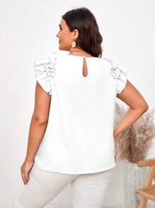 SHEIN Privé Hơn Viền Ruffle Lỗ khóa trở lại Áo sơ mi - trắng - Xem 3