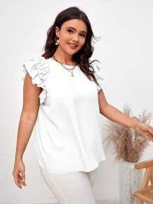 SHEIN Privé Hơn Viền Ruffle Lỗ khóa trở lại Áo sơ mi - trắng - Xem 5