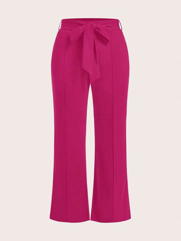 SHEIN Clasi Plus Jednolity Z paskiem Spodnie z rozszerzanymi nogawkami