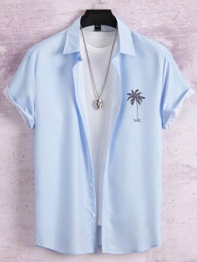 Manfinity Chillmode 男士椰子樹圖案襯衫