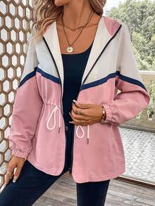 SHEIN LUNE 拼色抽繩腰部拉鍊連帽外套 - 彩色 - 查看 5