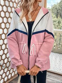 SHEIN LUNE 拼色抽繩腰部拉鍊連帽外套 - 彩色 - 查看 7