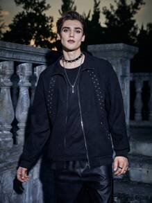 Manfinity Roghcode Men Halloween Grommet Detail Zip Up Jacket - Black - View 1
