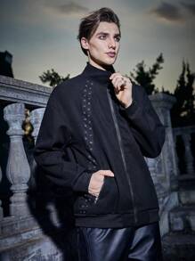 Manfinity Roghcode Men Halloween Grommet Detail Zip Up Jacket - Black - View 3