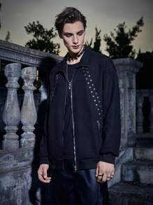 Manfinity Roghcode Men Halloween Grommet Detail Zip Up Jacket - Black - View 4