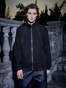 Manfinity Roghcode Men Halloween Grommet Detail Zip Up Jacket - Black - View 5