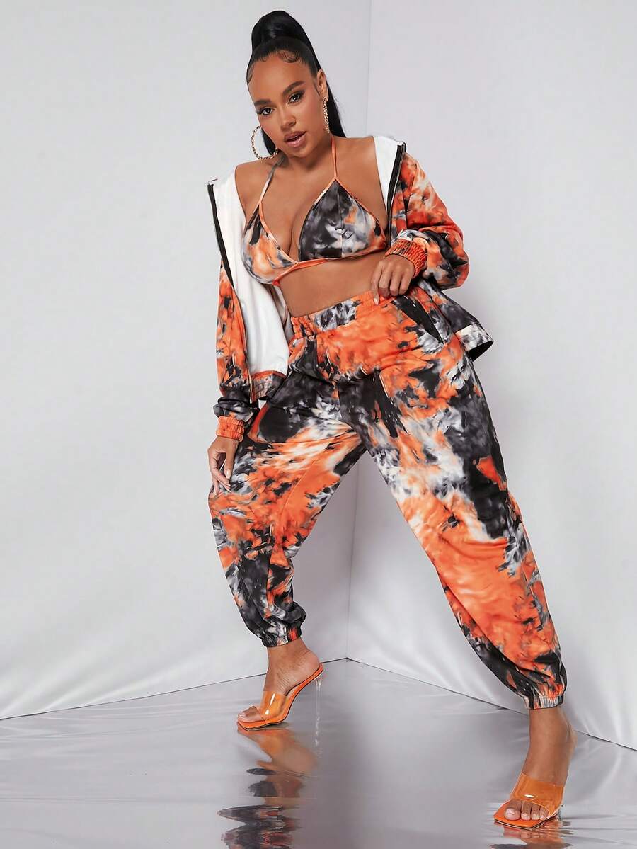 SHEIN SXY 大碼紮染掛脖上衣和運動褲&連帽衫 - 彩色 - 查看 1