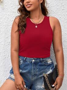 SHEIN Essnce 大碼素色背心上衣 - 酒紅色 - 查看 1
