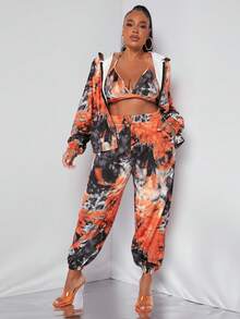 SHEIN SXY 大碼紮染掛脖上衣和運動褲&連帽衫 - 彩色 - 查看 3